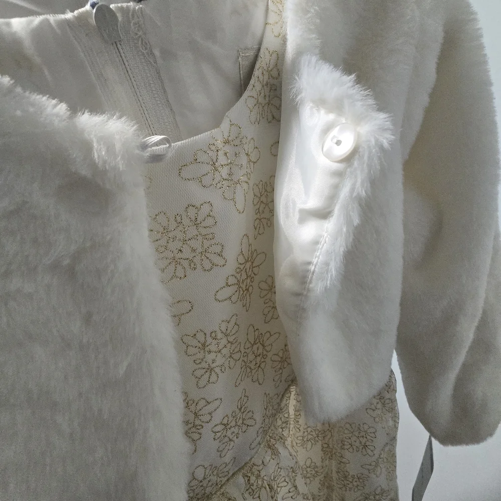 Girls' Size 4/5 Rare Editions Ivory and Gold Dress And Faux Fur Jacket Set